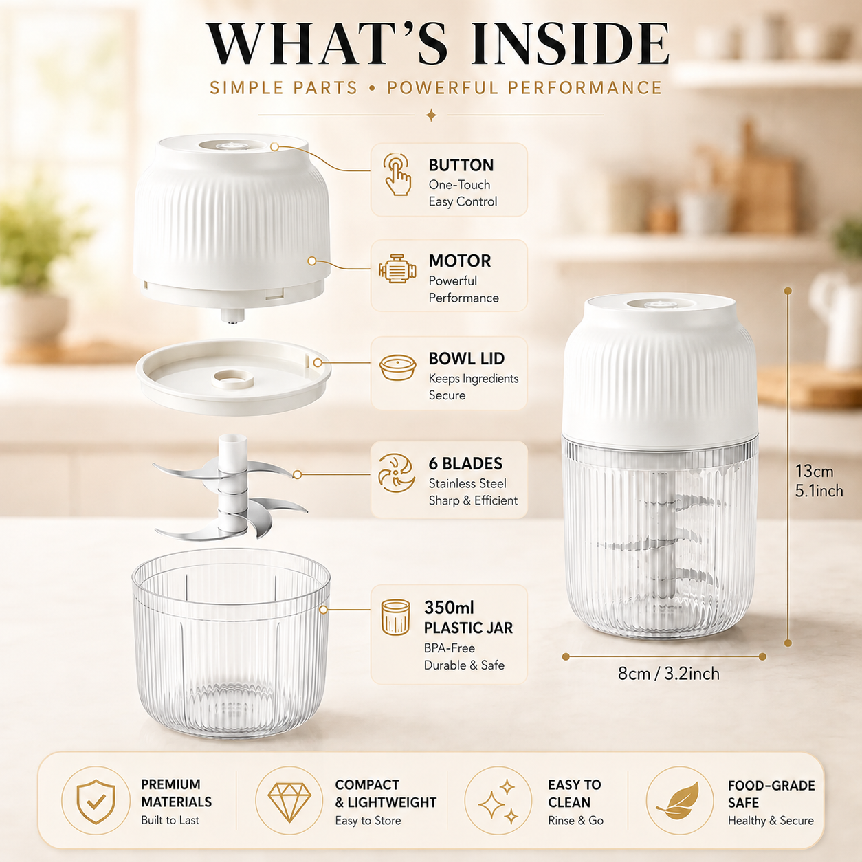 Electric Garlic & Food Chopper – USB Rechargeable Mini Kitchen Chopper