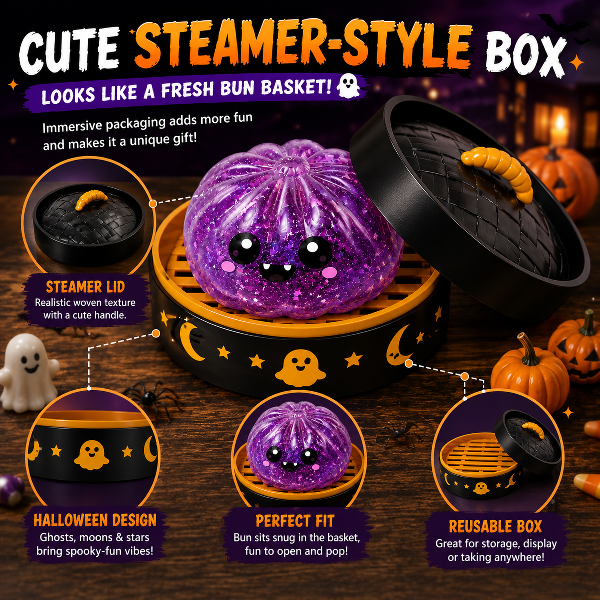 🔥 55% OFF TODAY 🎃 Healrize® Halloween Steamed Bun Squishy Random Mystery Box | 6 Spooky Styles to Collect🎃