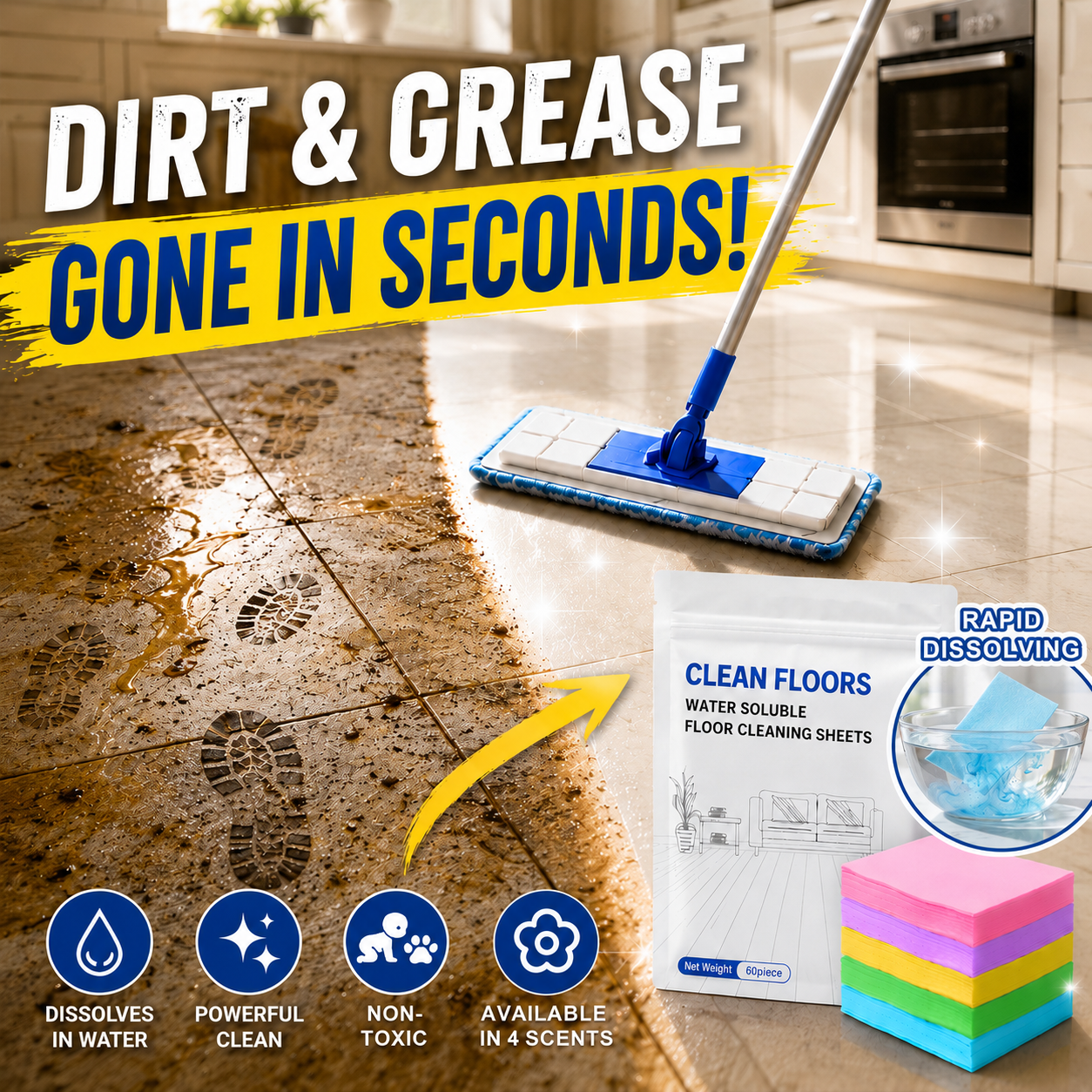 ✨ 4-in-1 Floor Cleaning Sheets – Deep Clean & Streak-Free Shine