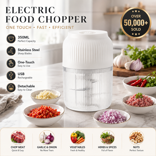 Electric Garlic & Food Chopper – USB Rechargeable Mini Kitchen Chopper