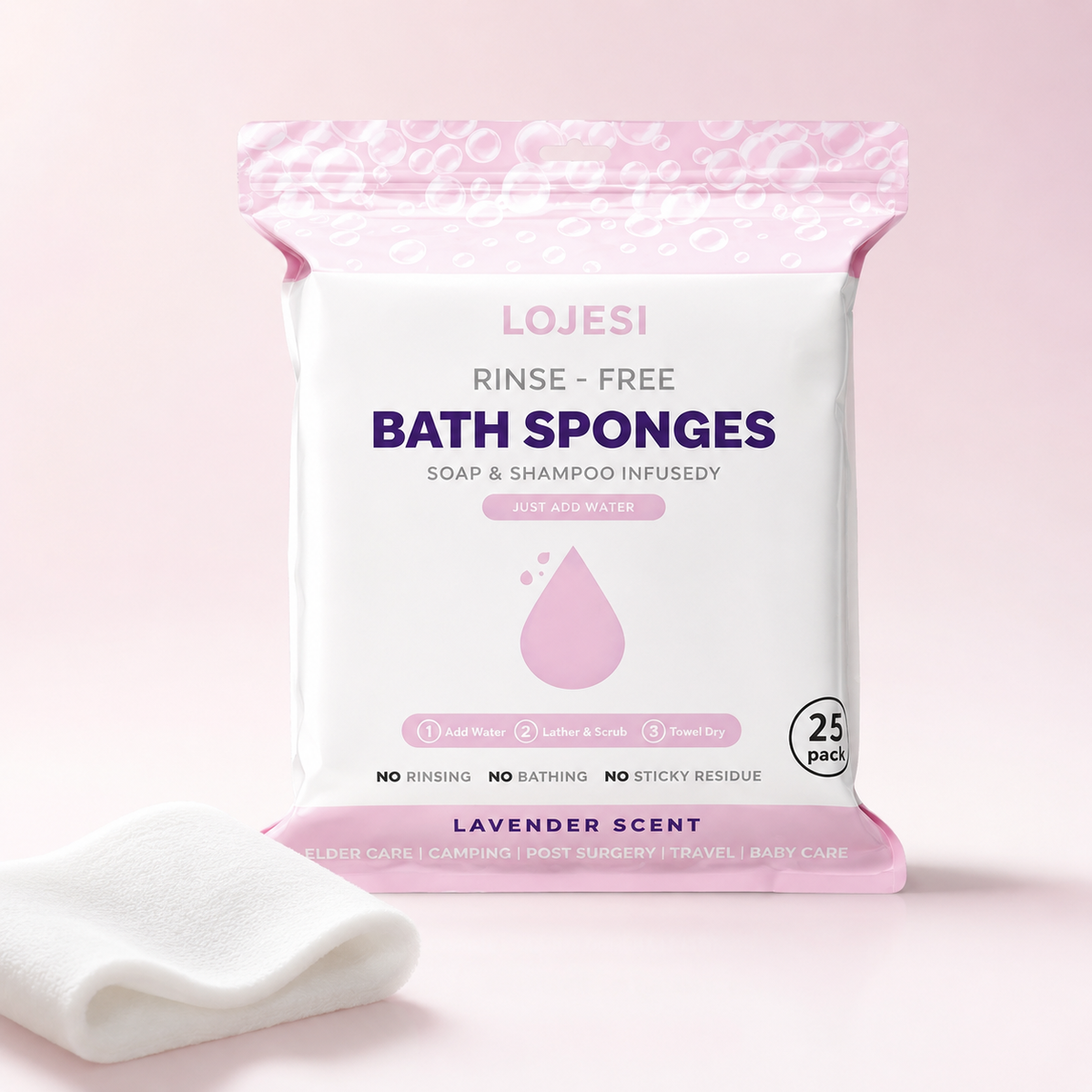 🧼 25-Pack Rinse-Free Disposable Bath Sponges with Soap & Shampoo 💧