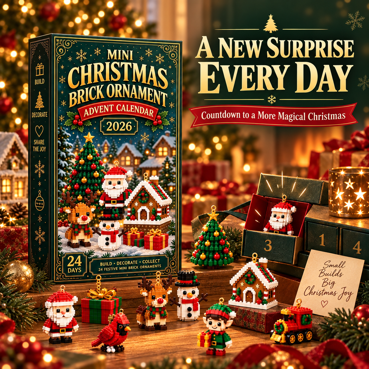 🎄 24-Day Christmas Brick Ornament Advent Calendar Set 🎁