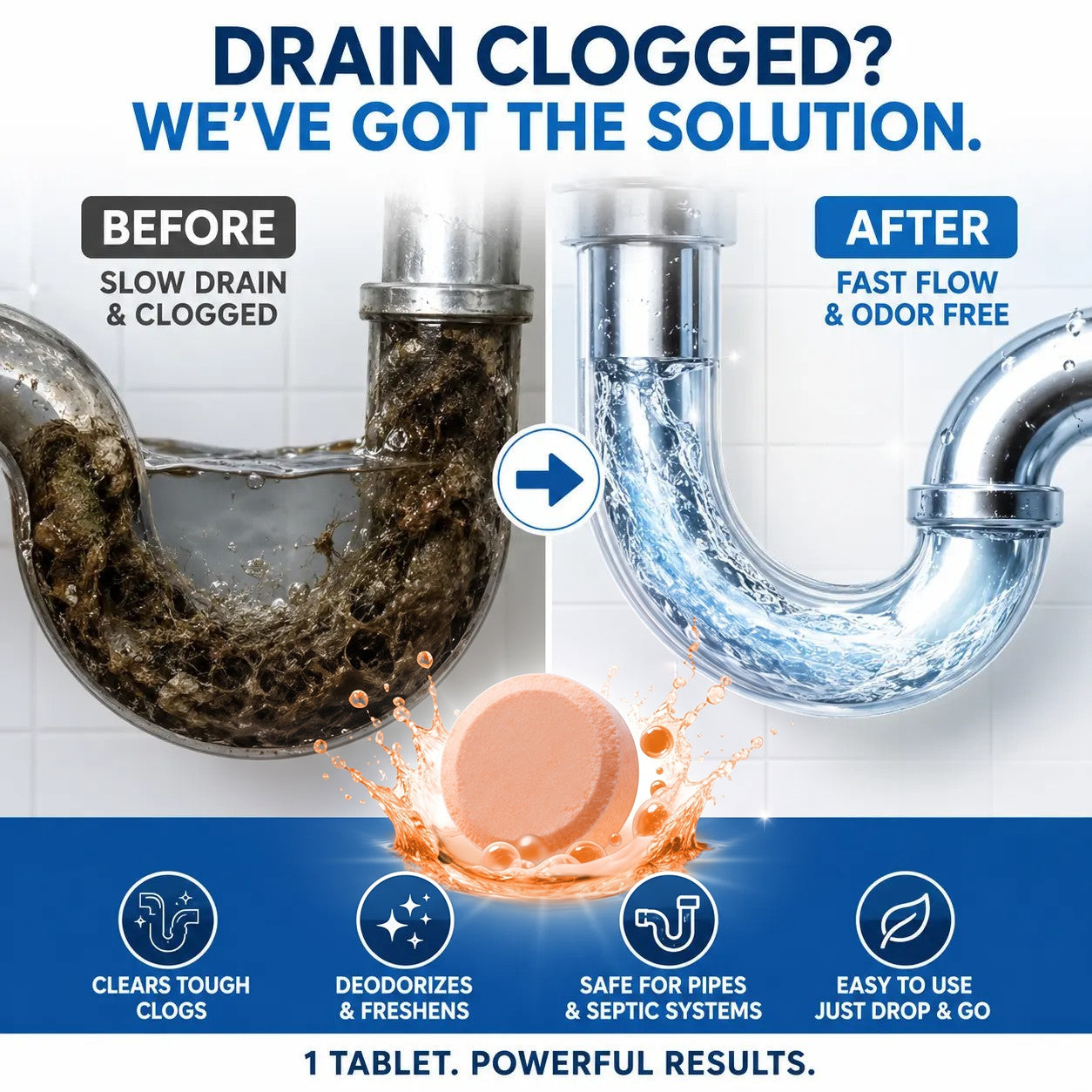 💥Active Oxygen Foaming Drain Cleaner Tablets – Weekly Care for Kitchen & Bathroom Drains