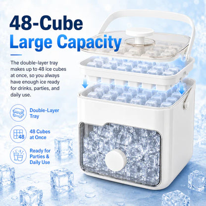 48-Cube Press Release Ice Maker Tray with Lid & Storage Bin