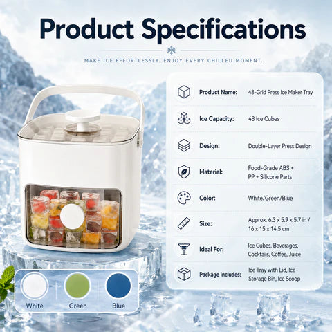 48-Cube Press Release Ice Maker Tray with Lid & Storage Bin