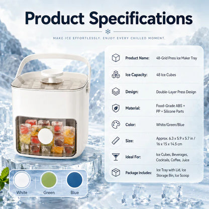 48-Cube Press Release Ice Maker Tray with Lid & Storage Bin