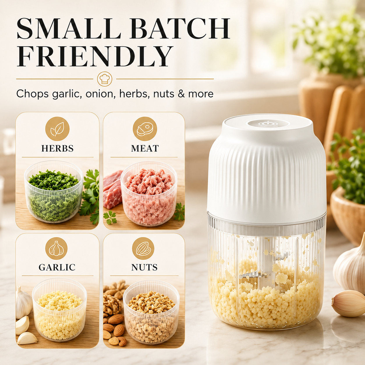 Electric Garlic & Food Chopper – USB Rechargeable Mini Kitchen Chopper