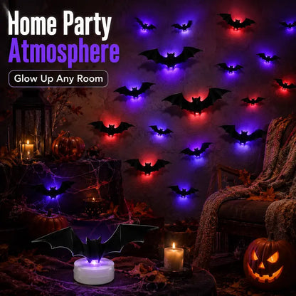 3D LED Bat Decorative Lights – Set of 12/24 Halloween Spooky Decorations