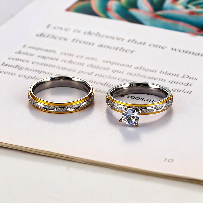 US-💞Two-Tone Diamond Promise Ring Set – Refined Gold & Silver Bands Designed for Couples, Love & Forever