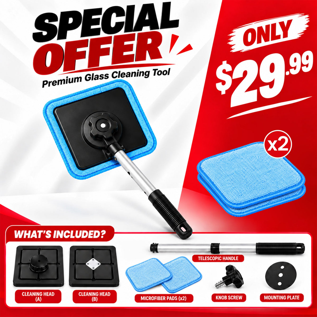 All-In-One Magnetic Glass Cleaner — Dual-Side Cleaning, Washable Pads & Versatile Home and Car Use | One Kit. Cleaner Glass. Less Effort. 💎