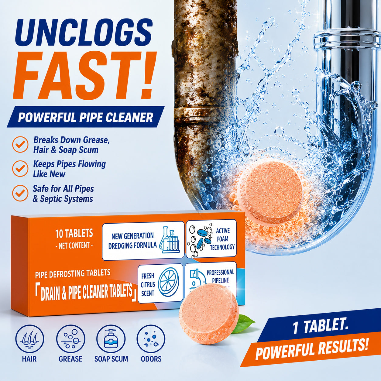 💥Active Oxygen Foaming Drain Cleaner Tablets – Weekly Care for Kitchen & Bathroom Drains