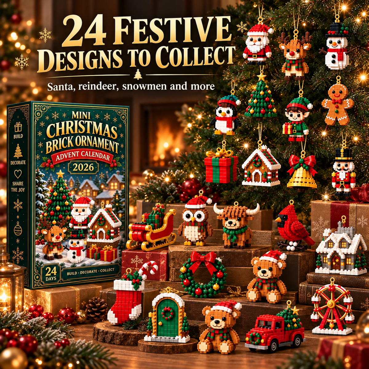 🎄 24-Day Christmas Brick Ornament Advent Calendar Set 🎁