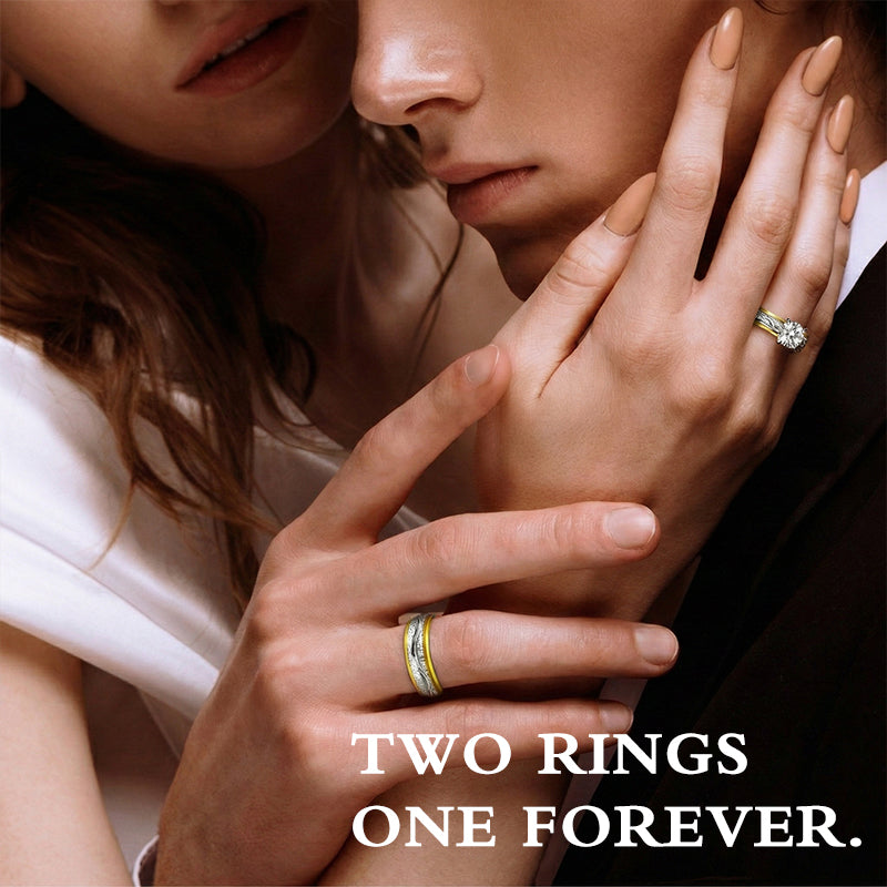 US-💞Two-Tone Diamond Promise Ring Set – Refined Gold & Silver Bands Designed for Couples, Love & Forever