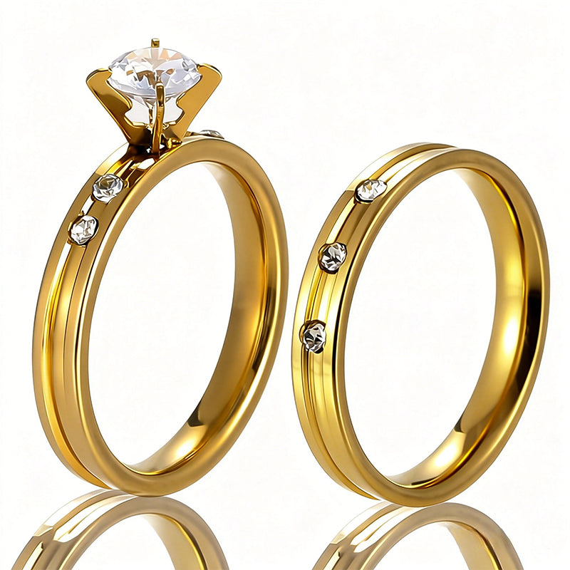 US-💜Minimal Gold Diamond Couple Ring Set✨✨