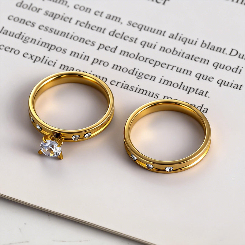 US-💜Minimal Gold Diamond Couple Ring Set✨✨
