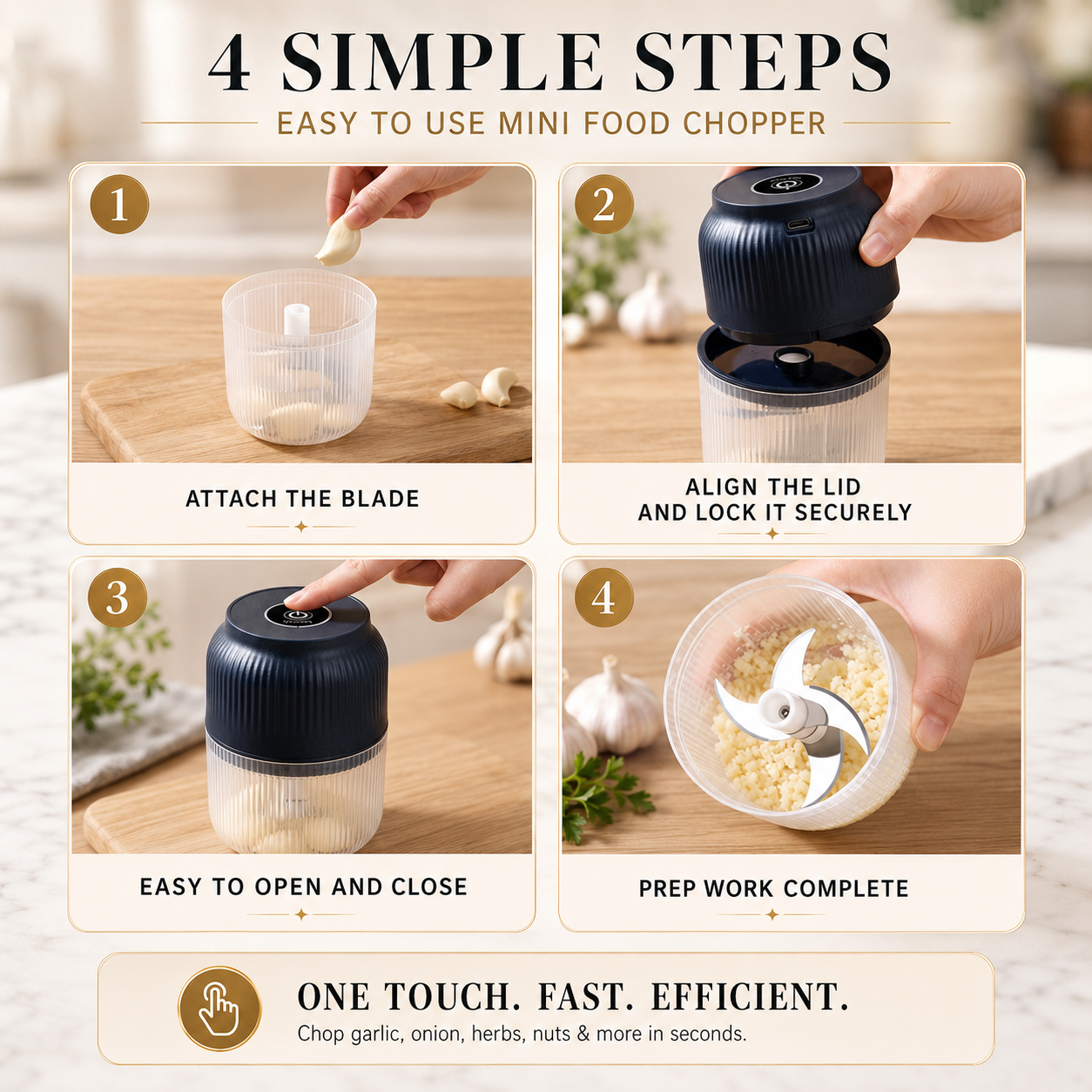 Electric Garlic & Food Chopper – USB Rechargeable Mini Kitchen Chopper