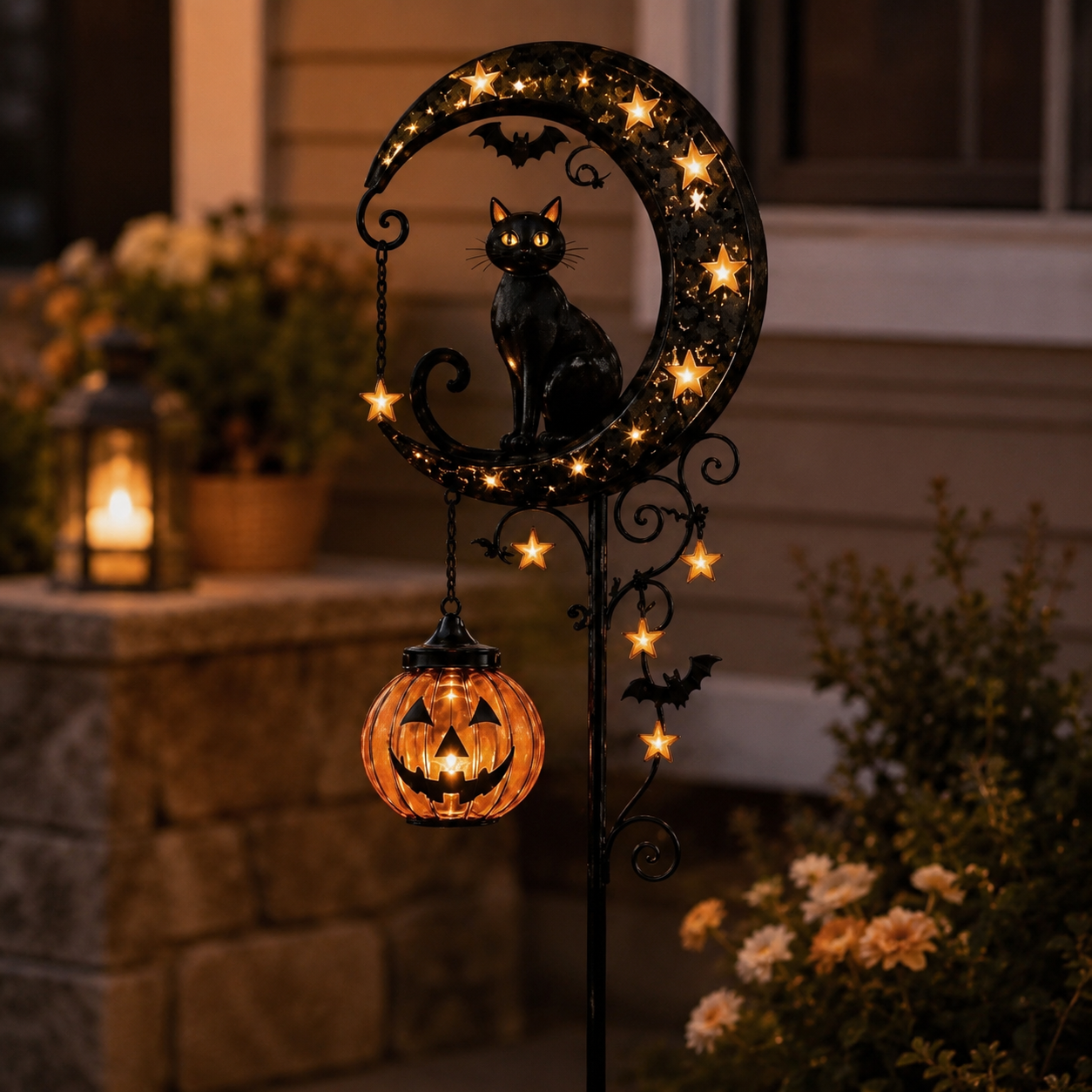 🔥Last Chance Before They're Gone! Solar Halloween Black Cat Moon Garden Stake Light 🎃🐈‍⬛🌙