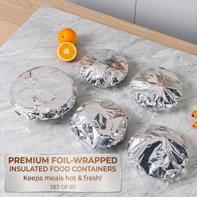 Heat-Lock Foil Food Covers – 50 Pack for Hot Meals & Leftovers