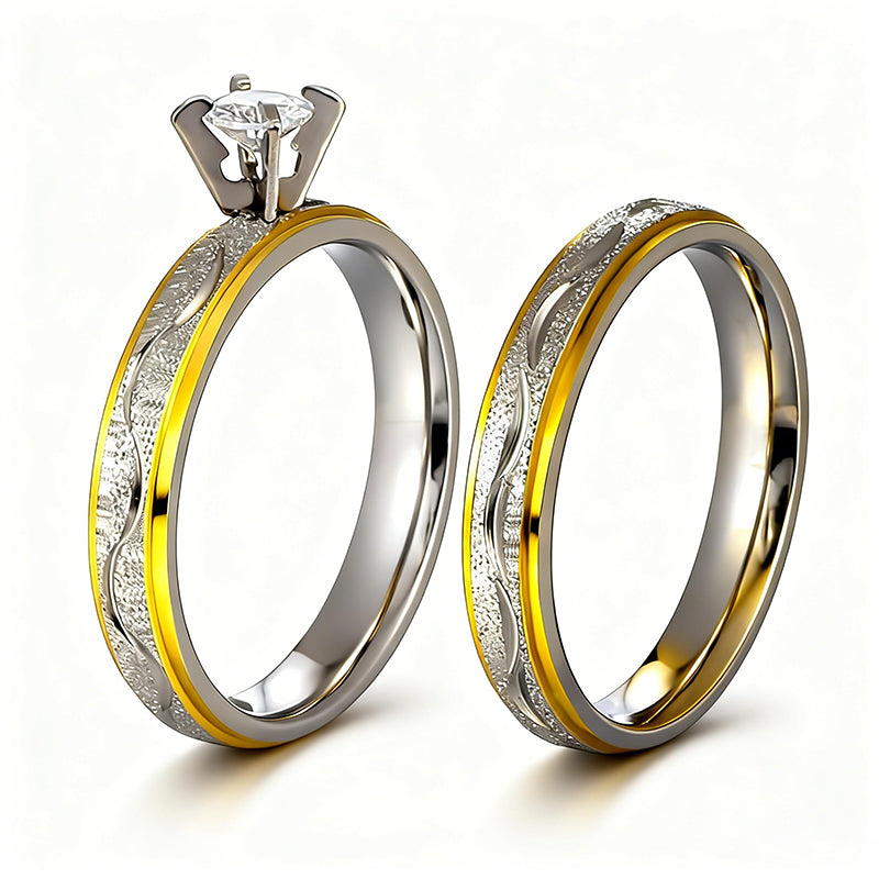 US-💞Two-Tone Diamond Promise Ring Set – Refined Gold & Silver Bands Designed for Couples, Love & Forever