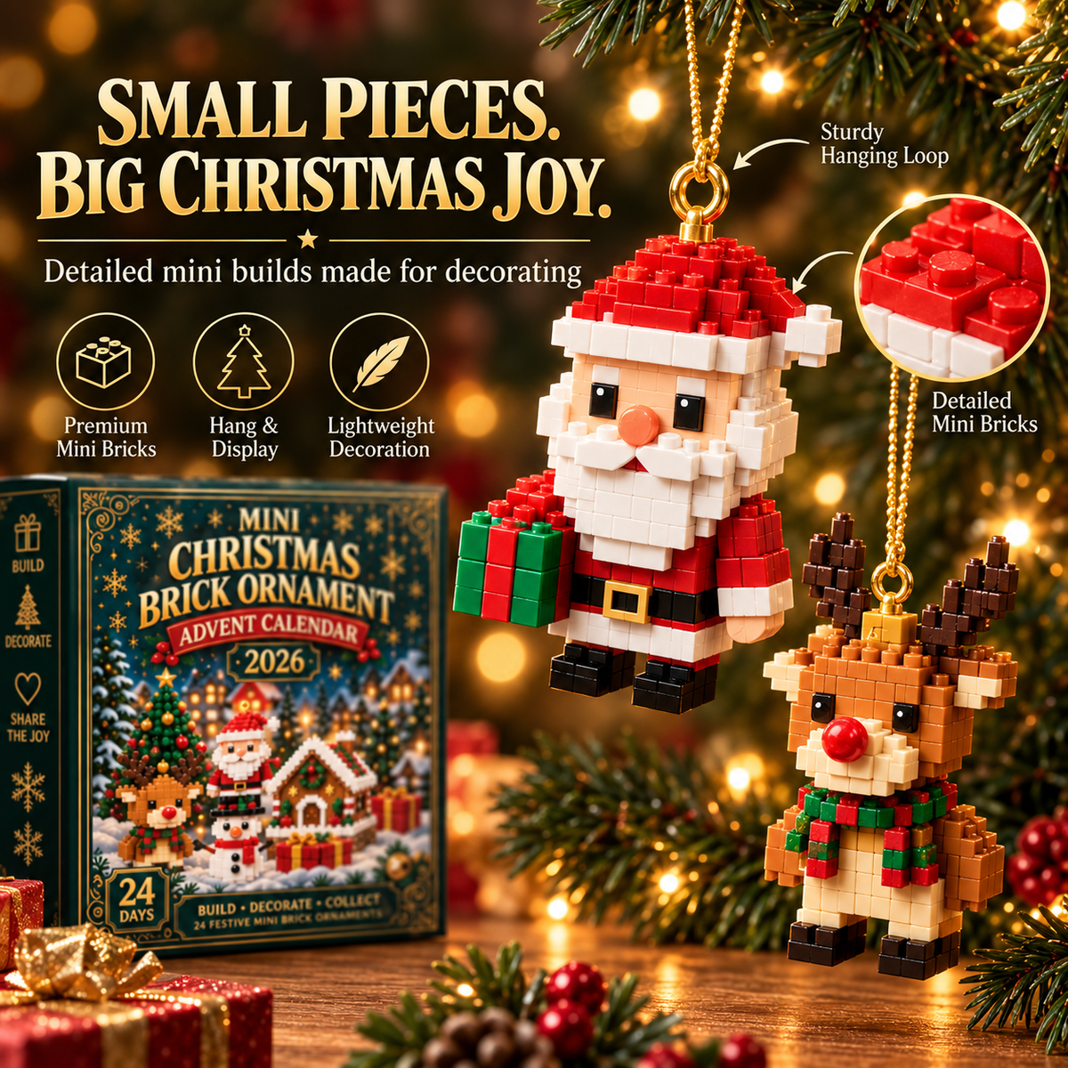 🎄 24-Day Christmas Brick Ornament Advent Calendar Set 🎁