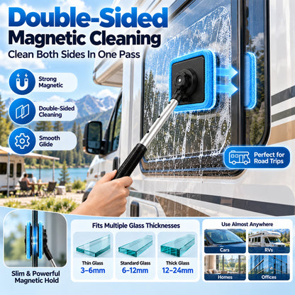 All-In-One Magnetic Glass Cleaner — Dual-Side Cleaning, Washable Pads & Versatile Home and Car Use | One Kit. Cleaner Glass. Less Effort. 💎