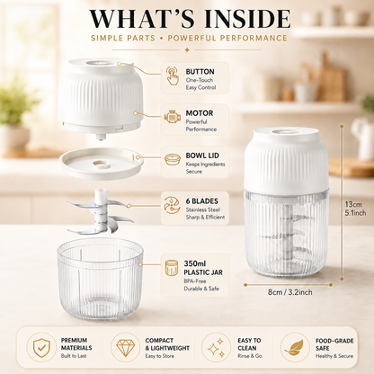 Electric Garlic & Food Chopper – USB Rechargeable Mini Kitchen Chopper