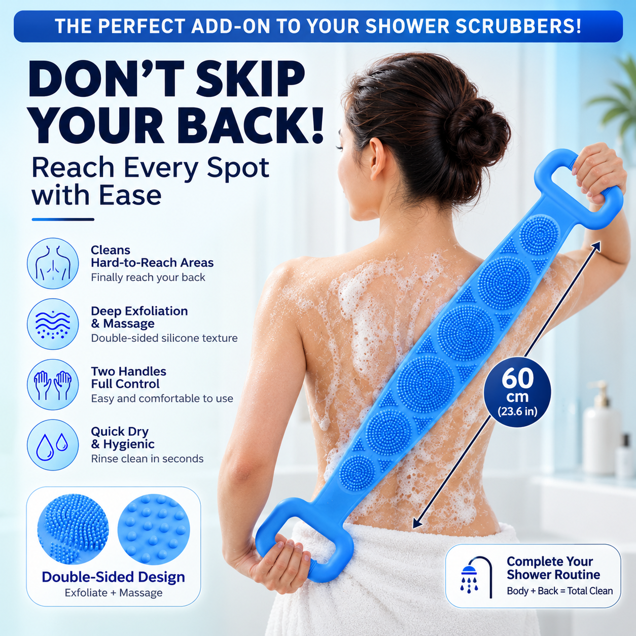 🛁Double-Sided Silicone Back Scrubber