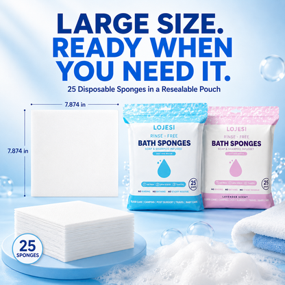 🧼 25-Pack Rinse-Free Disposable Bath Sponges with Soap & Shampoo 💧