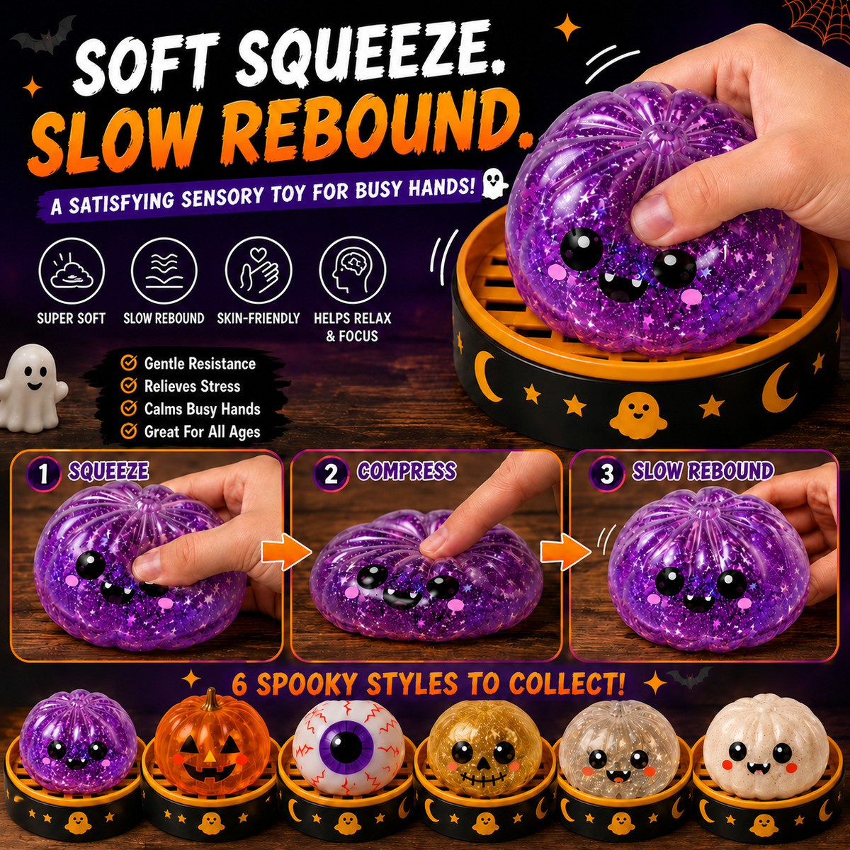 🔥 55% OFF TODAY 🎃 Healrize® Halloween Steamed Bun Squishy Random Mystery Box | 6 Spooky Styles to Collect🎃