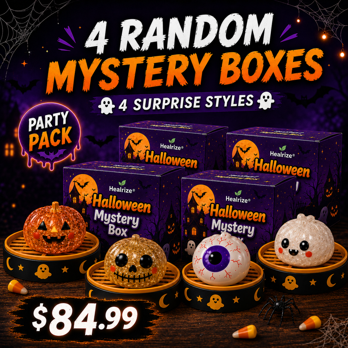 🔥 55% OFF TODAY 🎃 Healrize® Halloween Steamed Bun Squishy Random Mystery Box | 6 Spooky Styles to Collect🎃