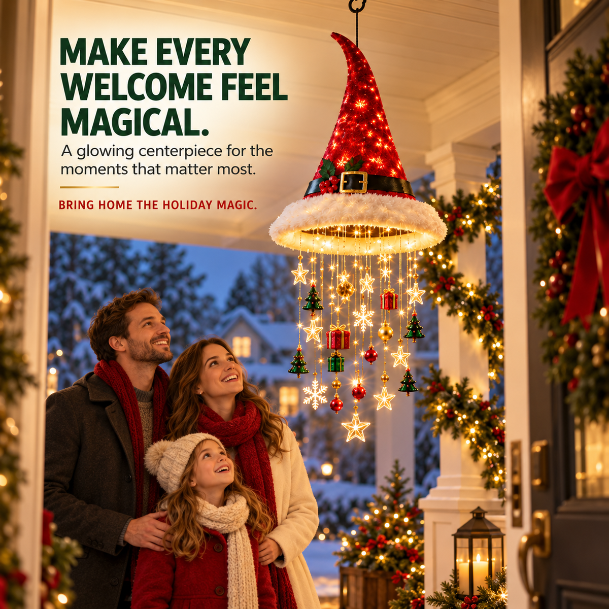 🎄✨ Lighted Christmas Hanging Chandelier – Santa Hat & Christmas Tree Holiday Décor 🎅