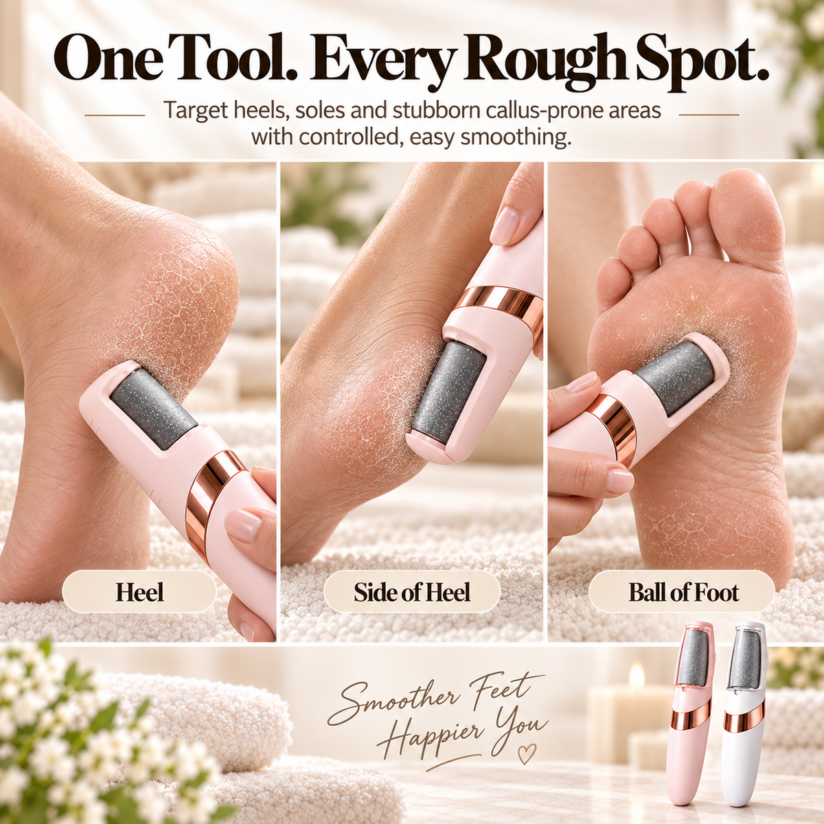 ✨ Rechargeable Electric Callus Remover – 2 Roller Heads & 2 Speeds for Smooth, Soft Feet