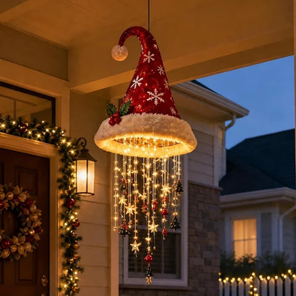 🎄✨ Lighted Christmas Hanging Chandelier – Santa Hat & Christmas Tree Holiday Décor 🎅