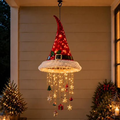 🎄✨ Lighted Christmas Hanging Chandelier – Santa Hat & Christmas Tree Holiday Décor 🎅
