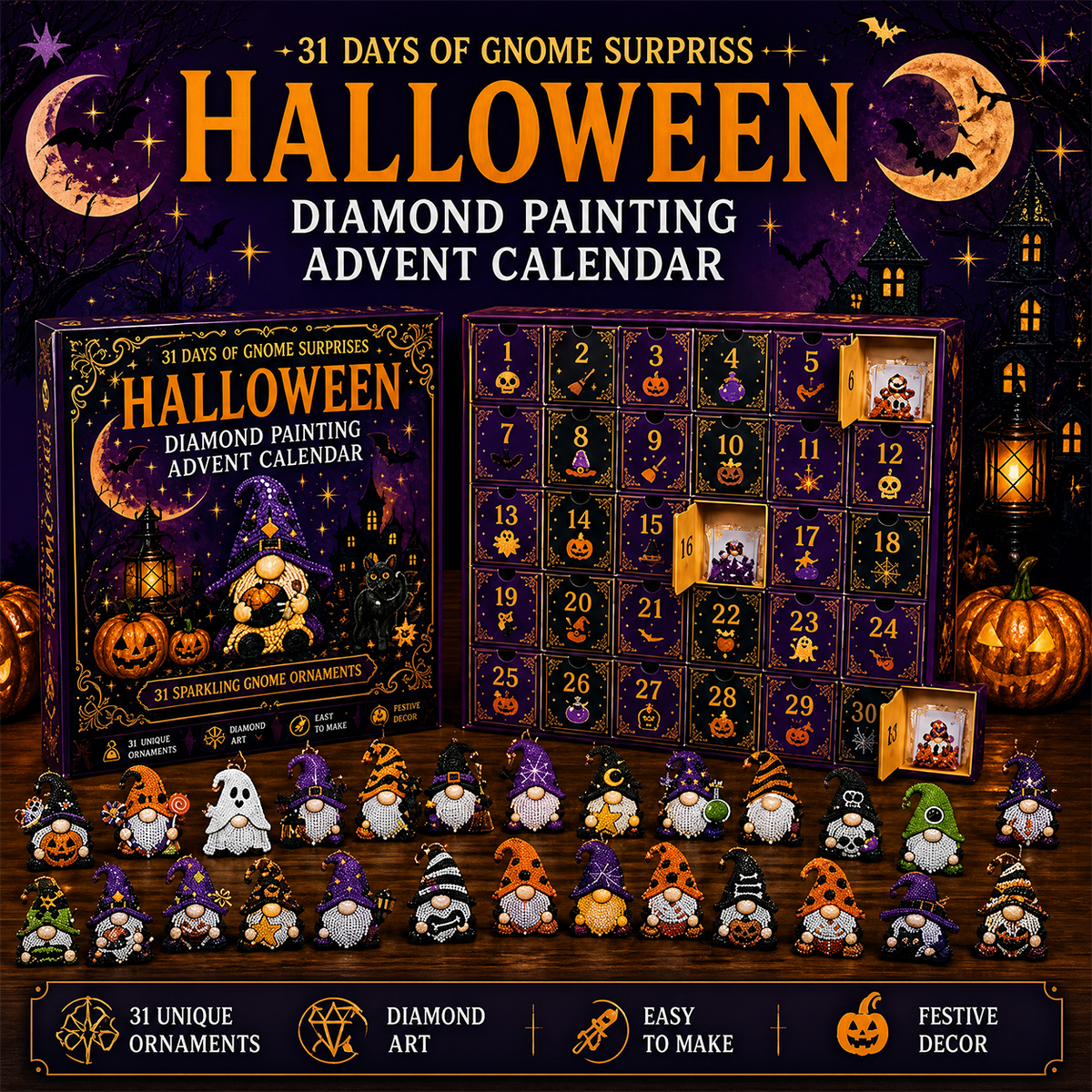 🎃🎄 Gnome Diamond Painting Advent Calendar – Halloween, Christmas & More