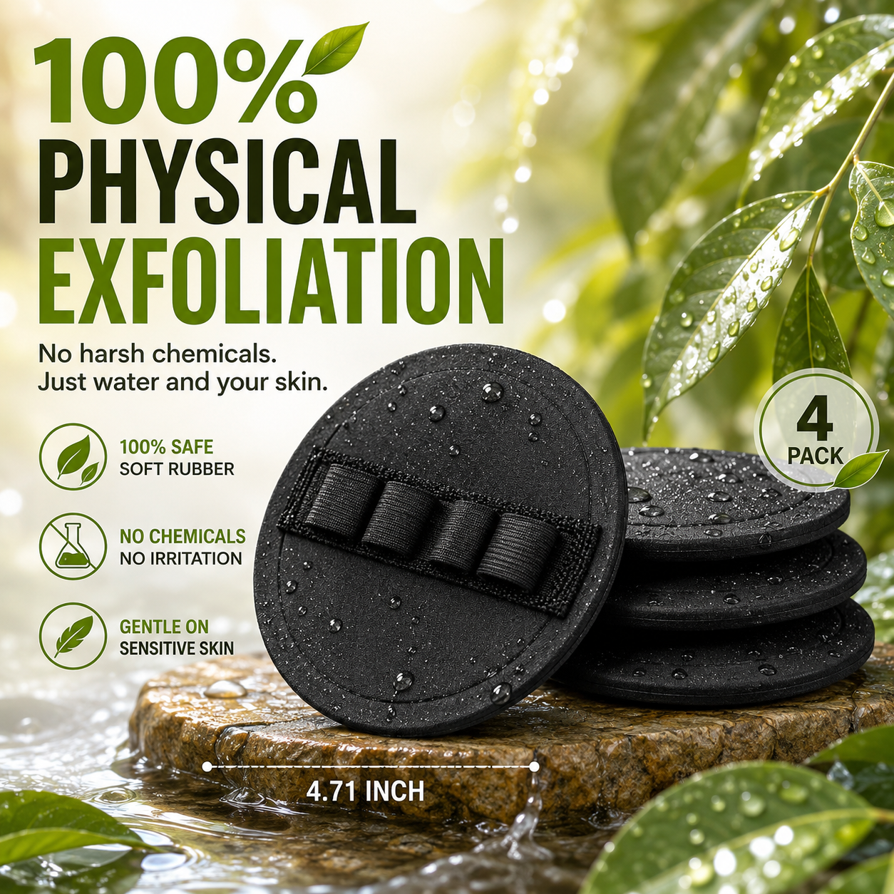 🧽 4-Pack Soft Rubber Shower Scrubber – Gentle Yet Effective, Exfoliates & Cleanses All Skin Types