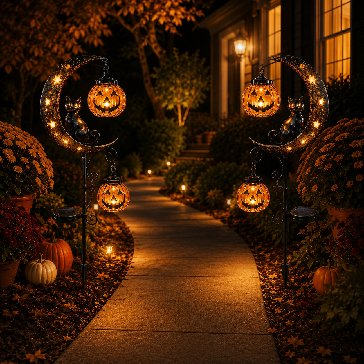 🔥Last Chance Before They're Gone! Solar Halloween Black Cat Moon Garden Stake Light 🎃🐈‍⬛🌙
