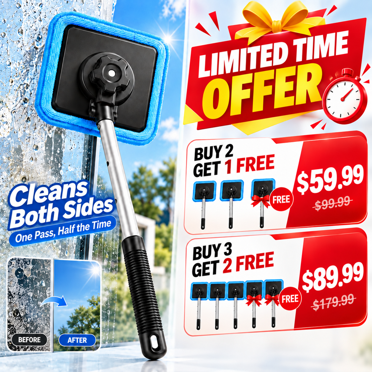 All-In-One Magnetic Glass Cleaner — Dual-Side Cleaning, Washable Pads & Versatile Home and Car Use | One Kit. Cleaner Glass. Less Effort. 💎