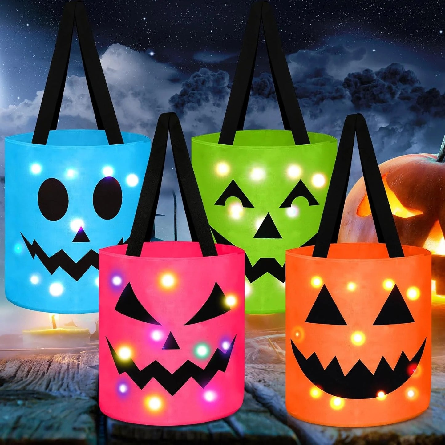 🎃LED Light-Up Halloween Candy Bucket Set – 3 or 4 Colors 👻