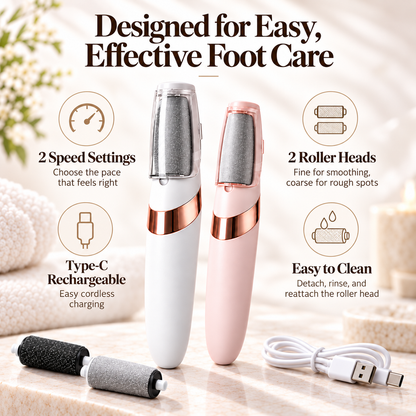 ✨ Rechargeable Electric Callus Remover – 2 Roller Heads & 2 Speeds for Smooth, Soft Feet