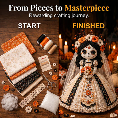 🔥LAST DAY 49% OFF - 🎃Day of the Dead Patchwork Doll DIY Sewing Kit - Handmade Fabric Doll Craft Kit with Floral Details