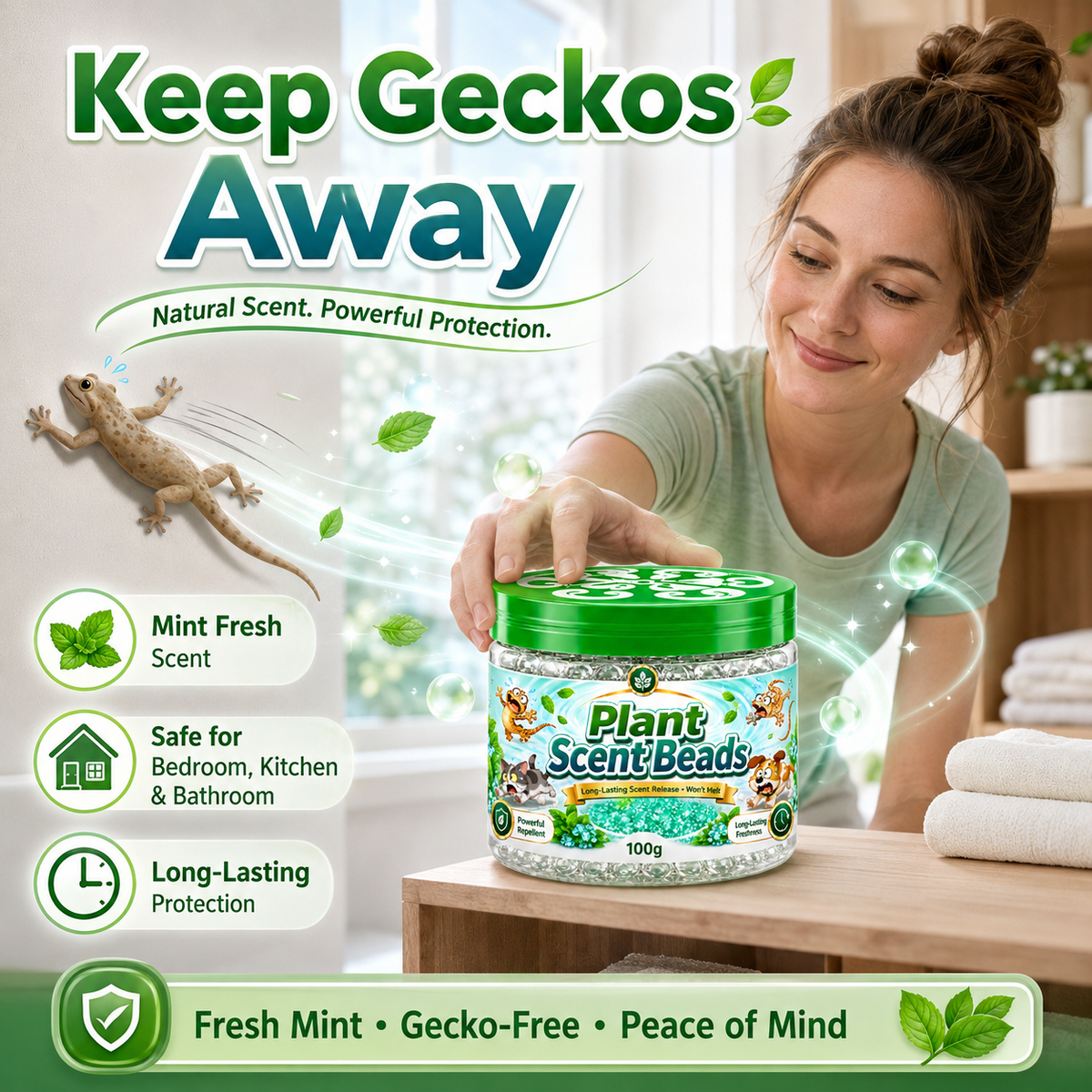 🌿 Natural Gecko Repellent Gel Beads – 100g Mint Pest Deterrent 🦎