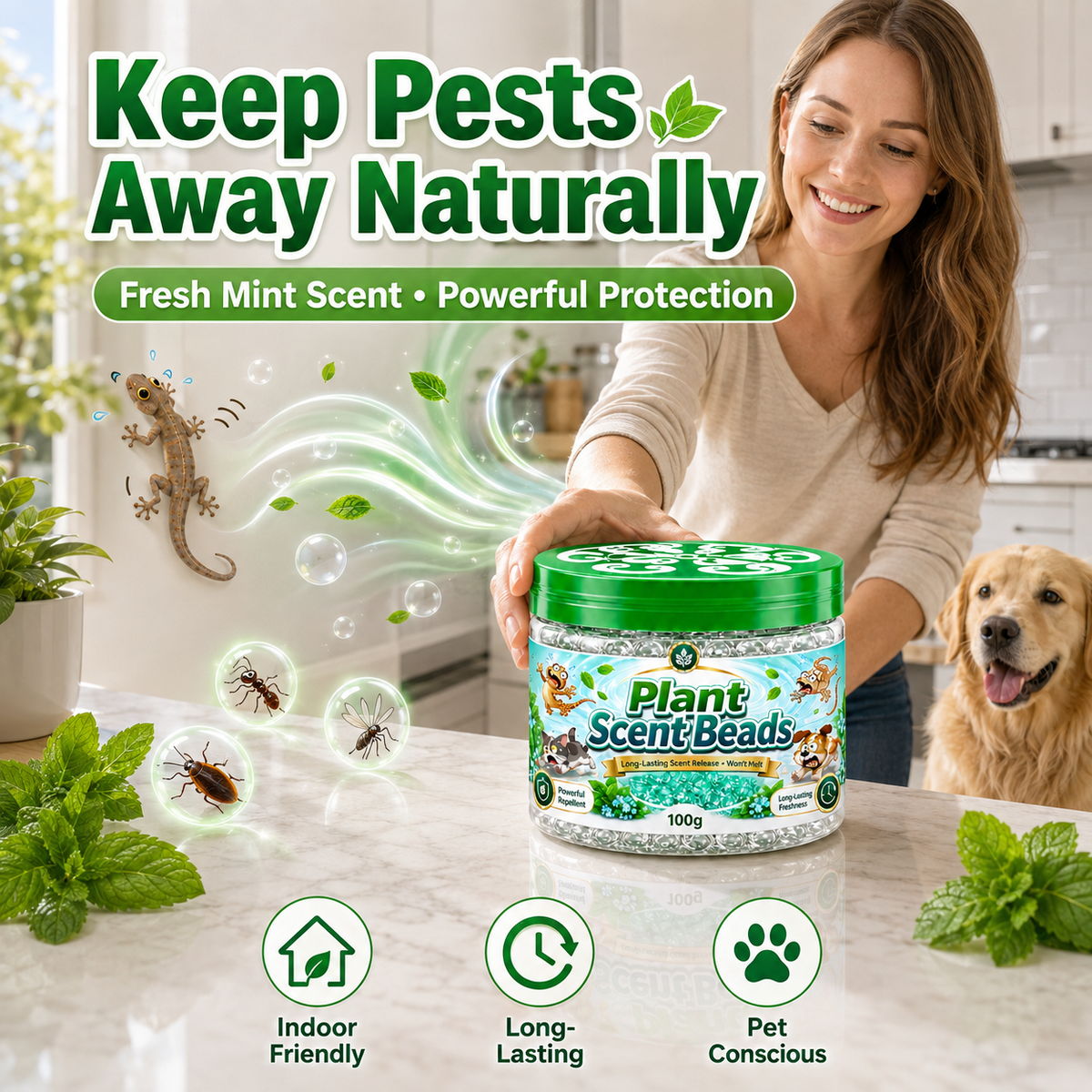 🌿 Natural Gecko Repellent Gel Beads – 100g Mint Pest Deterrent 🦎