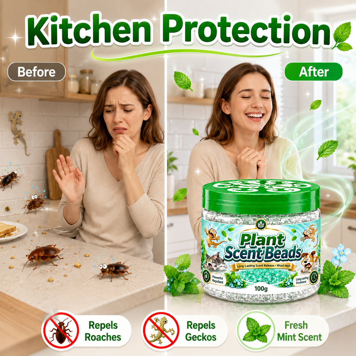🌿 Natural Gecko Repellent Gel Beads – 100g Mint Pest Deterrent 🦎