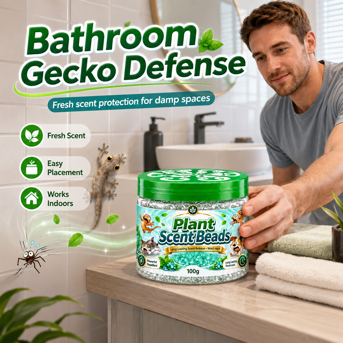 🌿 Natural Gecko Repellent Gel Beads – 100g Mint Pest Deterrent 🦎