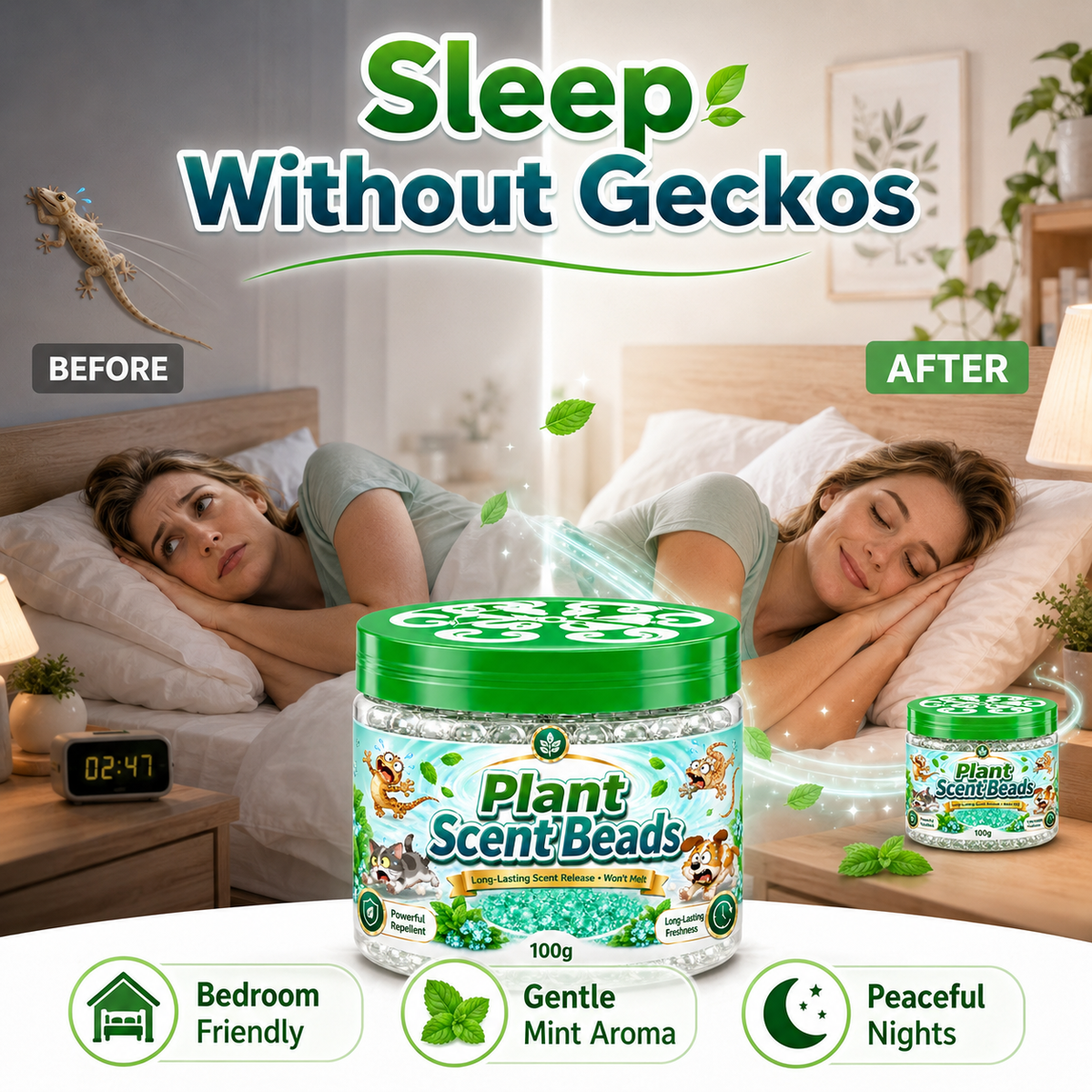 🌿 Natural Gecko Repellent Gel Beads – 100g Mint Pest Deterrent 🦎