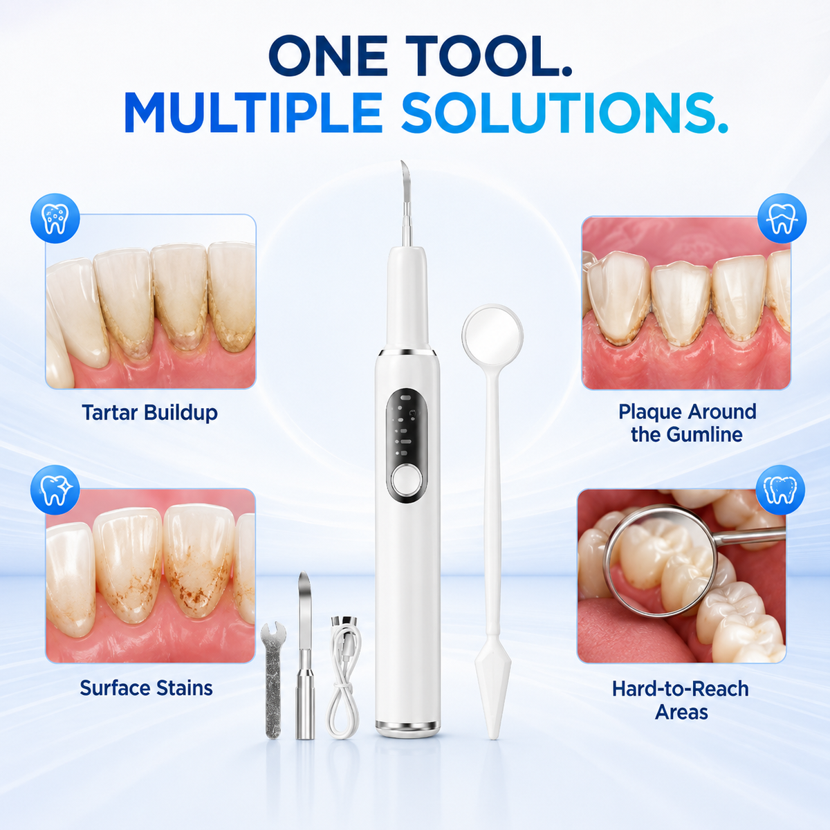 🦷 T6 Ultrasonic Teeth Cleaner – 5-Mode Tartar & Plaque Removal Kit ✨