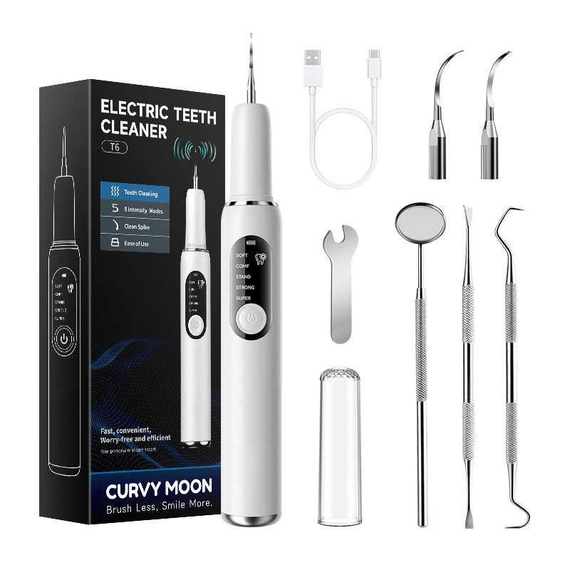 🦷 T6 Ultrasonic Teeth Cleaner – 5-Mode Tartar & Plaque Removal Kit ✨