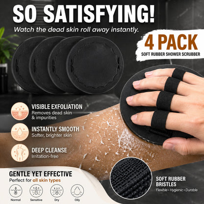 🧽 4-Pack Soft Rubber Shower Scrubber – Gentle Yet Effective, Exfoliates & Cleanses All Skin Types